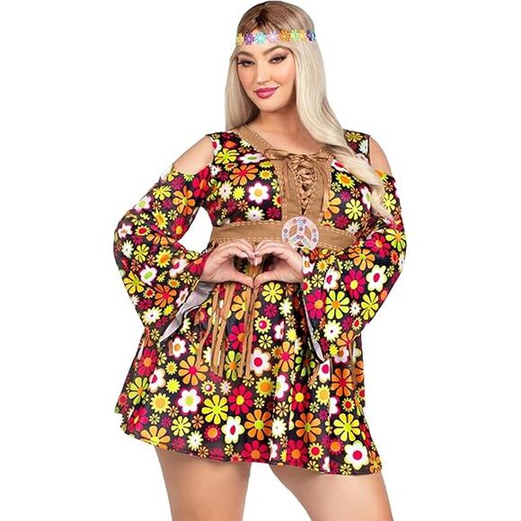 Leg Avenue Womens Size 1/2XL 2 Pc Starflower Hippie Costume Dress and Headband - Picture 1 of 6